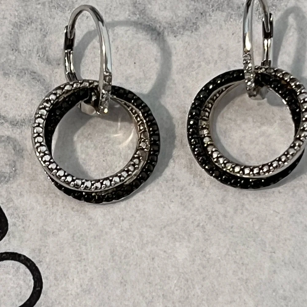 MIADORA LOVED AUTHENTIC STERLING SILVER NATURAL WHITE DIAMOND DANGLING EARRINGS